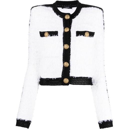 Balmain giacca spencer crop in tweed - bianco