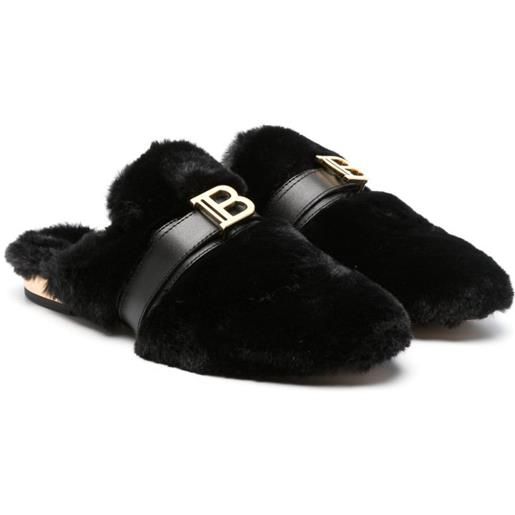 Balmain Kids slippers con placca logo - nero