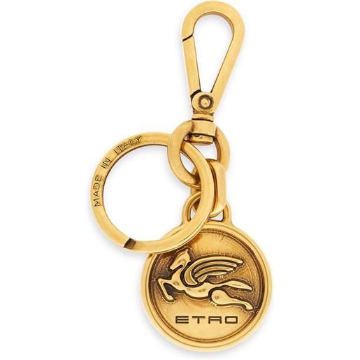 ETRO portachiavi con pendente pegaso goffrato - oro