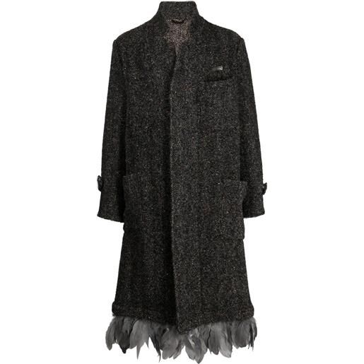4SDESIGNS cappotto monopetto con piume - grigio