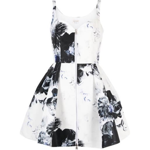 Alexander McQueen abito corto chiaroscuro a fiori jacquard - bianco