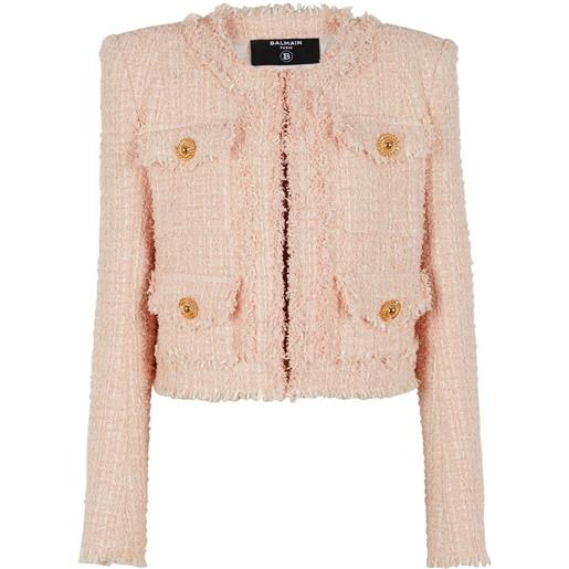 Balmain giacca senza colletto in tweed - rosa