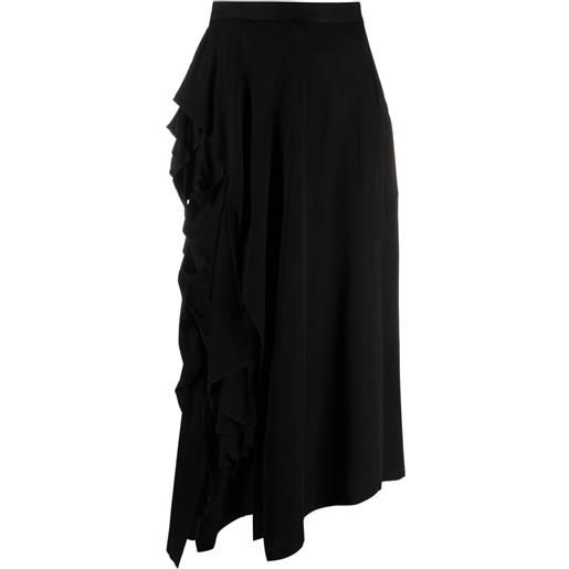 Yohji Yamamoto gonna lunga asimmetrica con ruches - nero