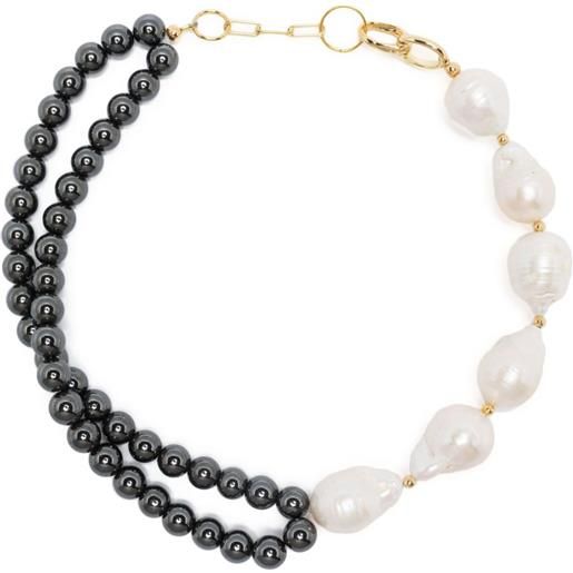Collana con cordino e perle d'acqua dolce - Crema/Nero - & Other IT