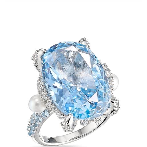 Anabela Chan anello baby blue mermaid in oro bianco 18kt con gemme e perle