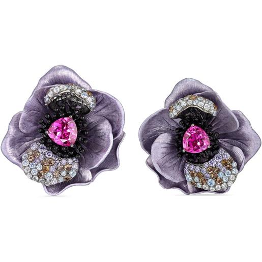 Orecchini Oro Bianco 18k, Fiore Con Zirconia Cubica, Oro 750 Orecchini Oro Bianco 18k, Fiore Con Zirconia Cubica, Oro 750