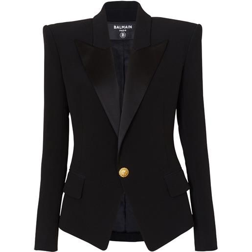 Balmain blazer monopetto con revers satinati - nero