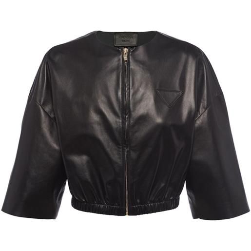Prada bomber crop in pelle - nero