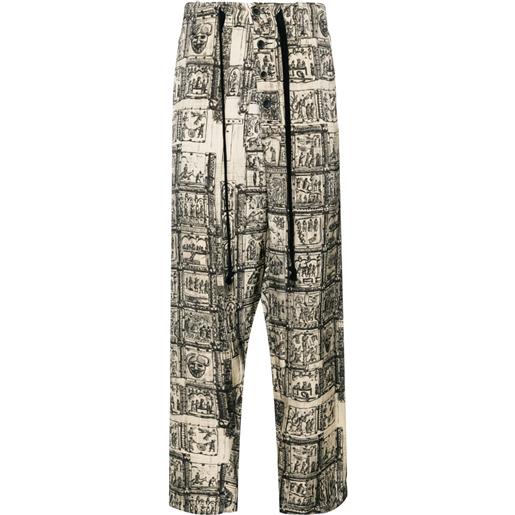 Uma Wang graphic-print straight-leg trousers - toni neutri