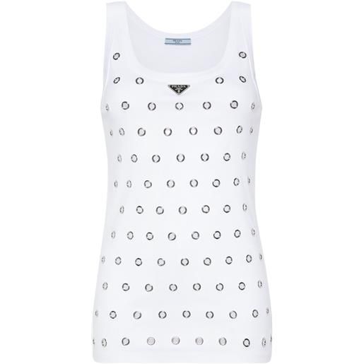 Prada canotta a coste con logo - bianco