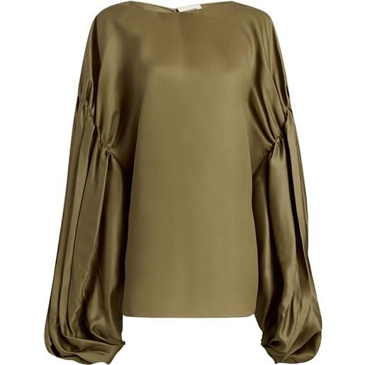 KHAITE blusa quico con pieghe - marrone