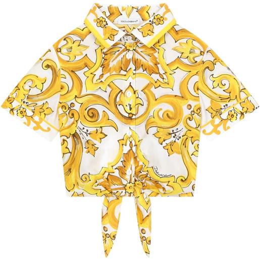 Dolce & Gabbana Kids camicia crop con stampa maioliche - giallo