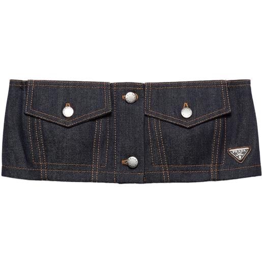 Prada top corto denim senza spalline - blu