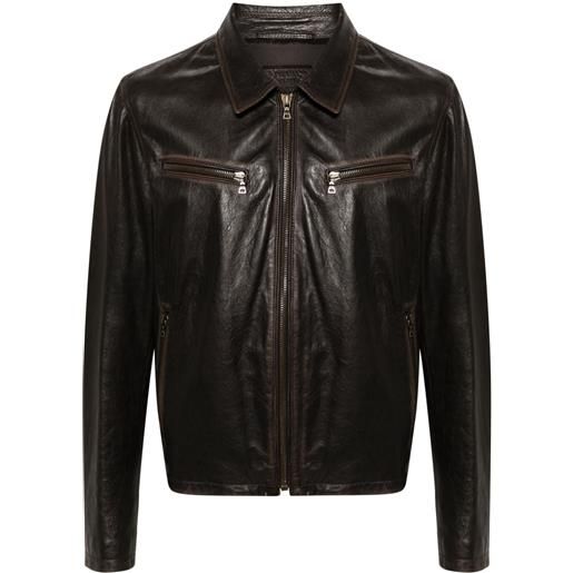 Prada giacca-camicia in pelle - marrone