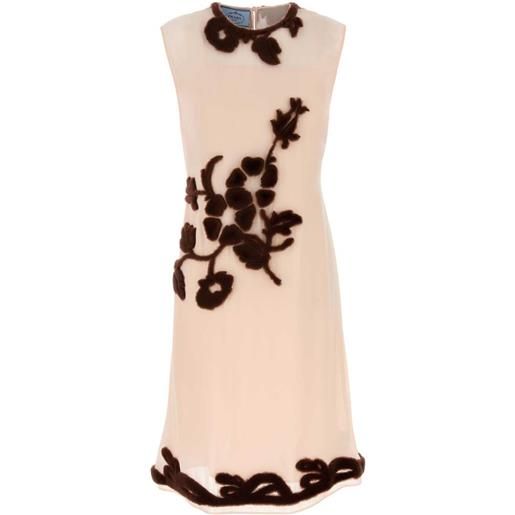 Prada abito midi con ricamo a fiori - toni neutri