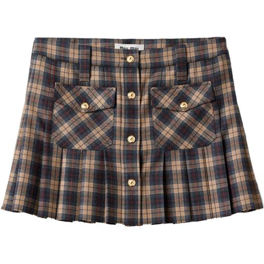 Miu Miu minigonna a pieghe tartan - marrone
