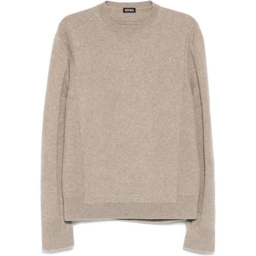 Zegna polo mélange a maniche lunghe - marrone