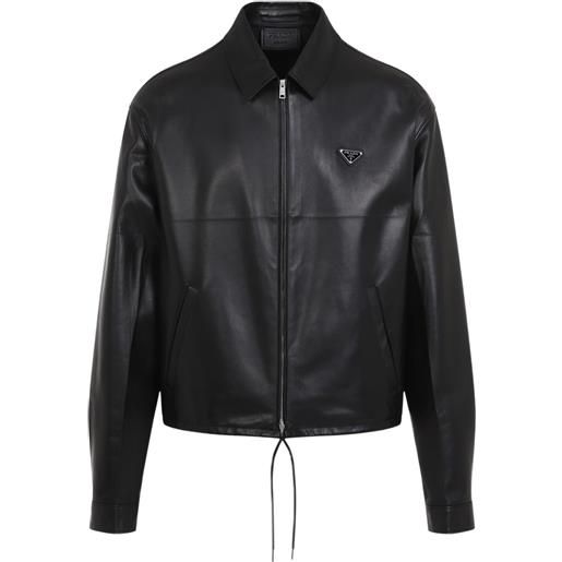 Prada giacca in pelle con logo - nero