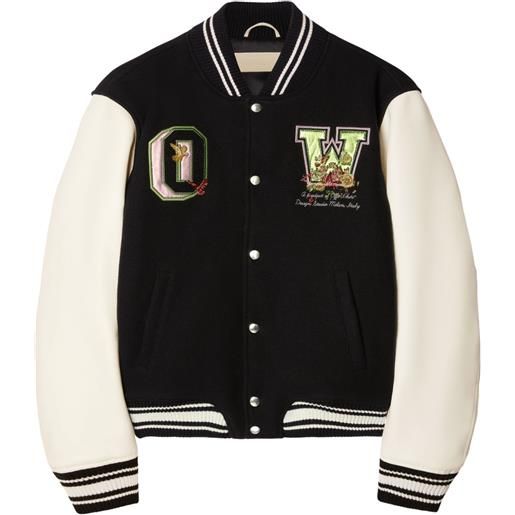 Off-White bomber con ricamo a fiori - nero