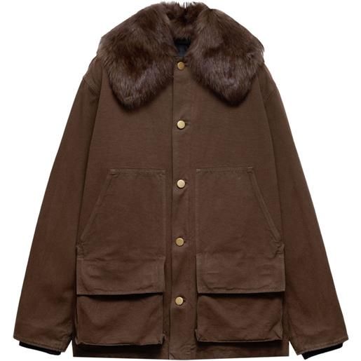 Prada giacca con colletto in shearling - marrone