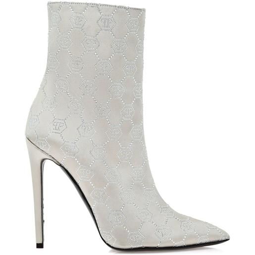 Philipp Plein stivali in raso con monogramma 120mm - toni neutri