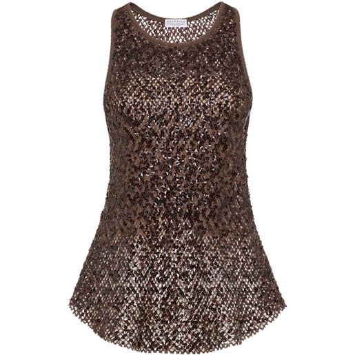 Brunello Cucinelli top con paillettes - marrone