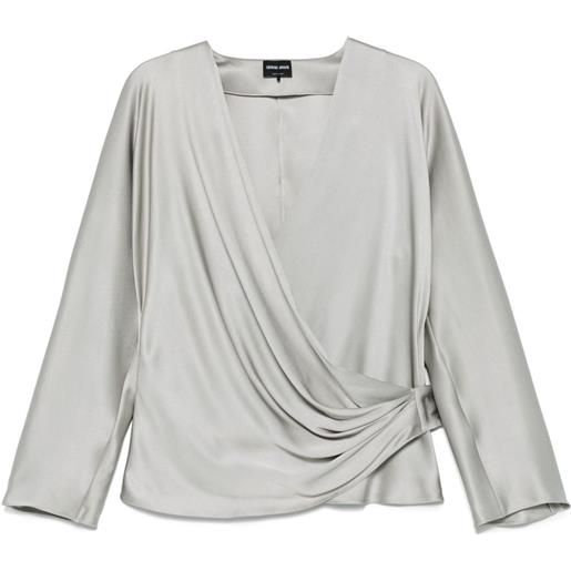Giorgio Armani blusa in georgette di seta - grigio