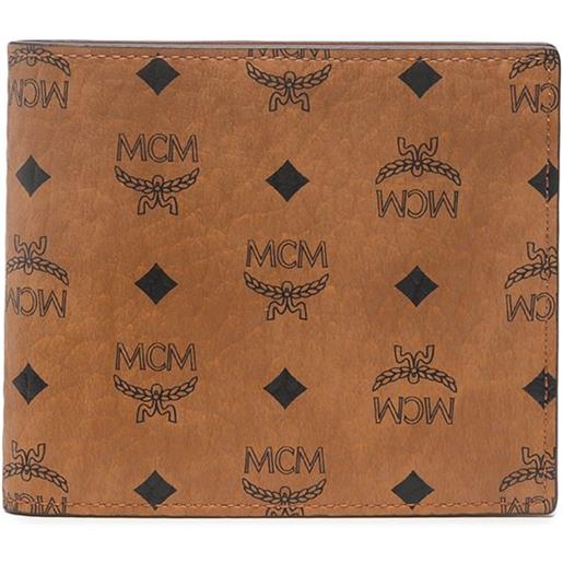 MCM portafoglio bi-fold con stampa visetos - marrone