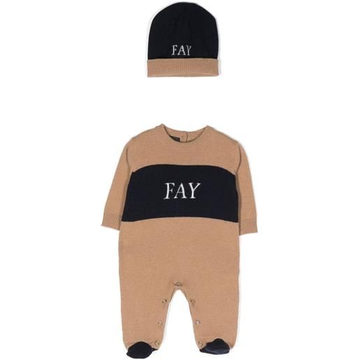 Fay Kids set berretto e pigiama con logo - toni neutri