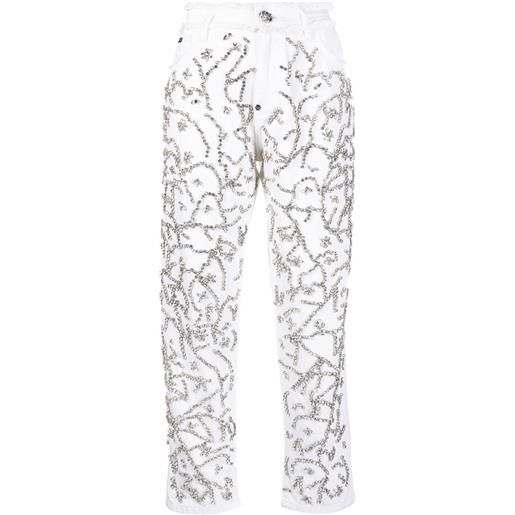 Philipp Plein jeans mom con cristalli - bianco