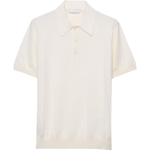 Prada polo in cotone con ricamo logo - bianco