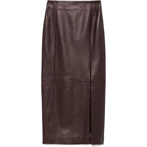Kiton gonna midi in pelle - marrone