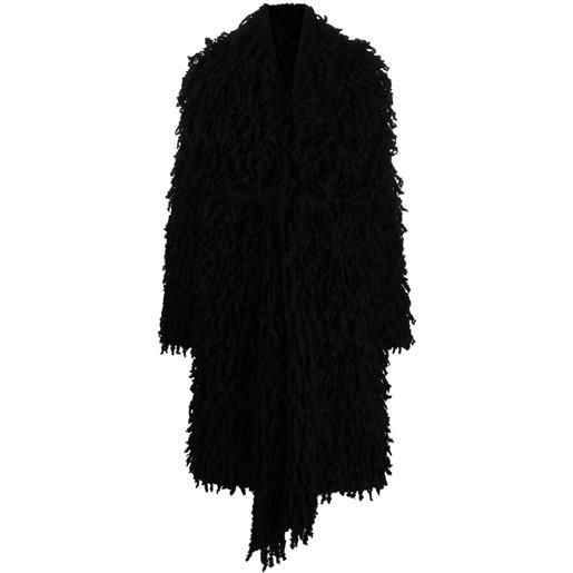 ANDREĀDAMO cappotto in finta pelliccia con cintura - nero