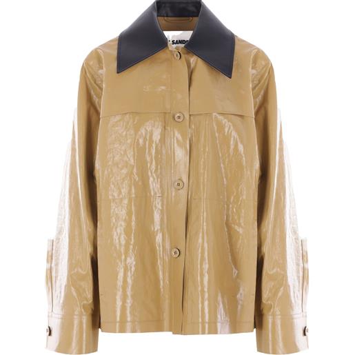 Jil Sander giacca in lino con finitura cerata - marrone