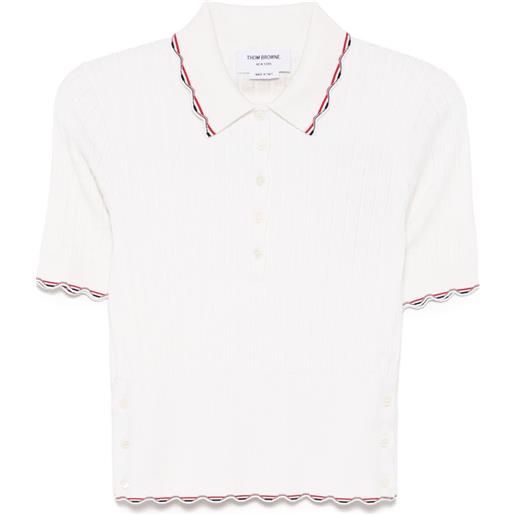 Thom Browne polo in maglia con banda rwb - 100 white