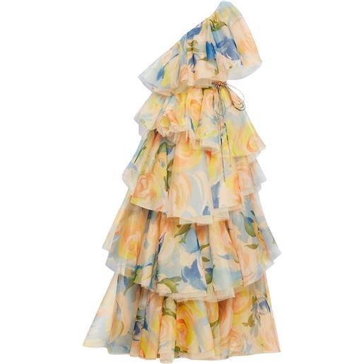 Leo Lin abito da sera paloma monospalla a fiori - giallo