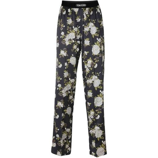 TOM FORD pantaloni pigiama con stampa a fiori - nero