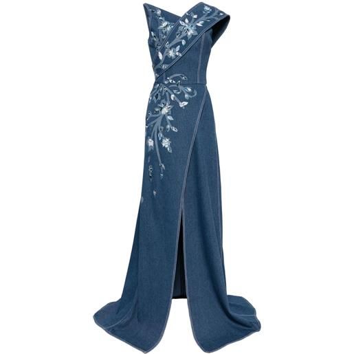 Saiid Kobeisy abito lungo denim a fiori - blu