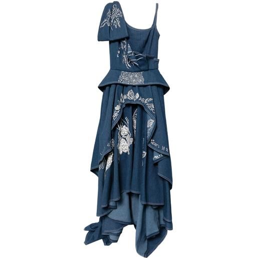 Saiid Kobeisy abito lungo denim con ricamo a fiori - blu
