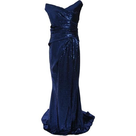 Talbot Runhof abito da sera mezzaluna con paillettes - blu