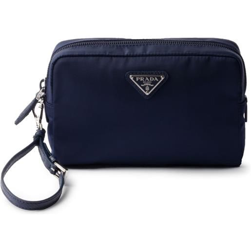 Prada trousse make up con placca logo - blu