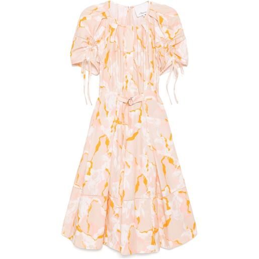 3.1 Phillip Lim abito con stampa astratta e maniche arricciate - toni neutri