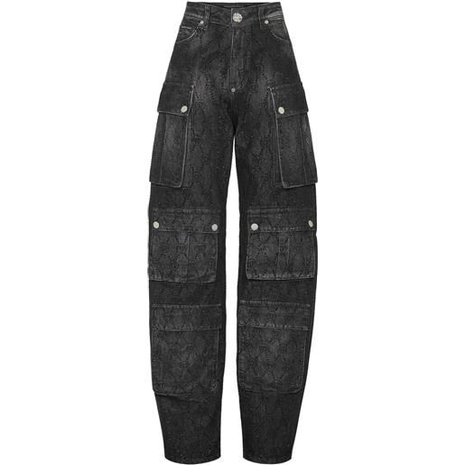 Philipp Plein jeans cargo con monogramma e strass - nero