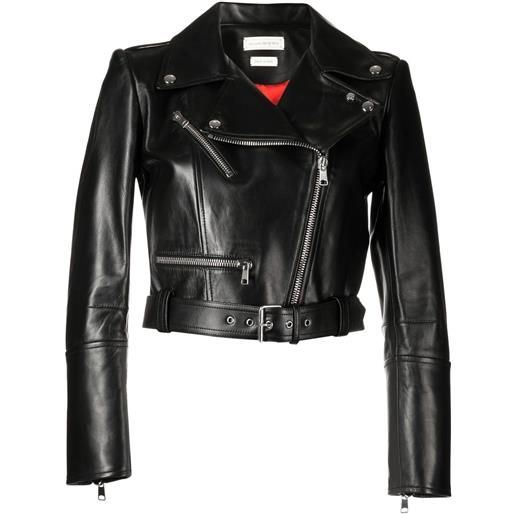 Alexander McQueen giacca crop in pelle - nero