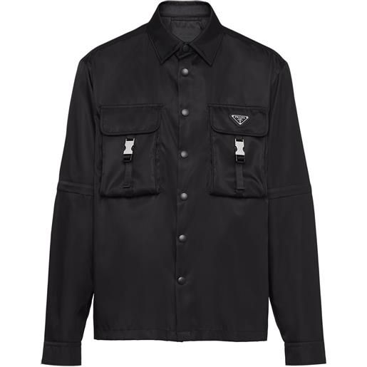 Prada camicia re-nylon con logo a triangolo - nero