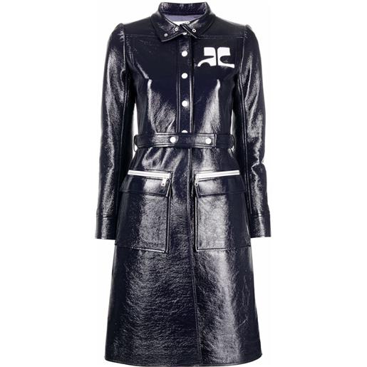 Courrèges trench con logo in vinile - blu