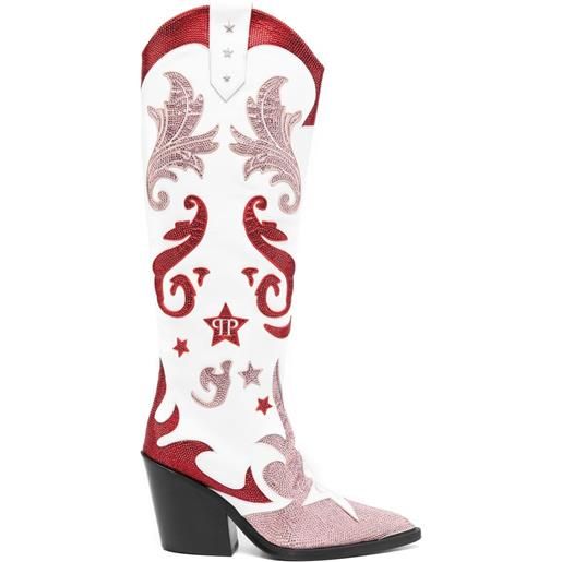 Philipp Plein stivali cowboy con strass - bianco