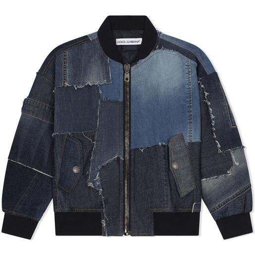 Dolce & Gabbana Kids bomber denim con design patchwork - blu