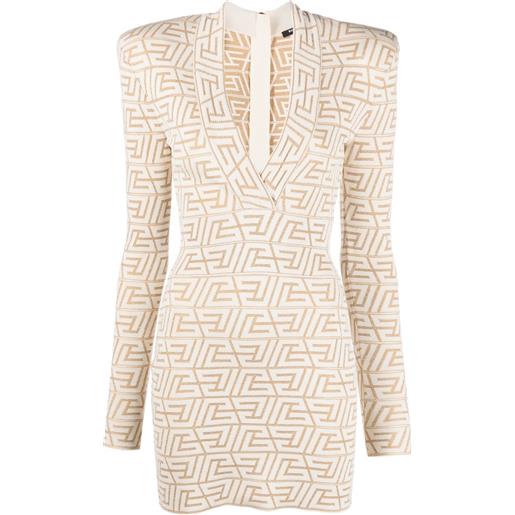 Balmain abito corto con monogramma jacquard - toni neutri