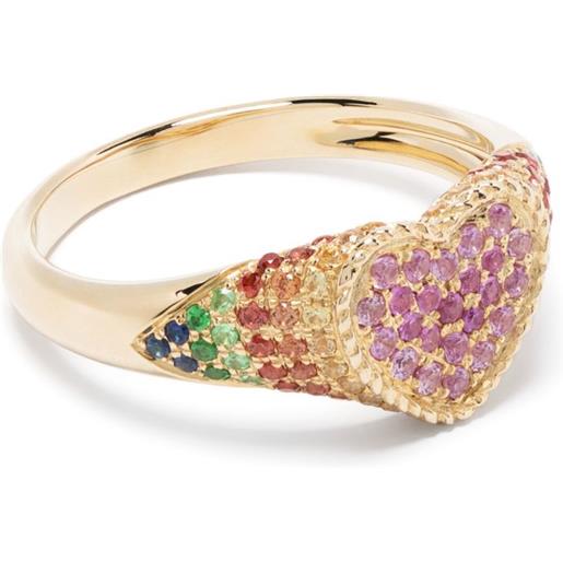 Yvonne Léon anello baby chevaliere coeur in oro 9kt con zaffiro e tsavorite